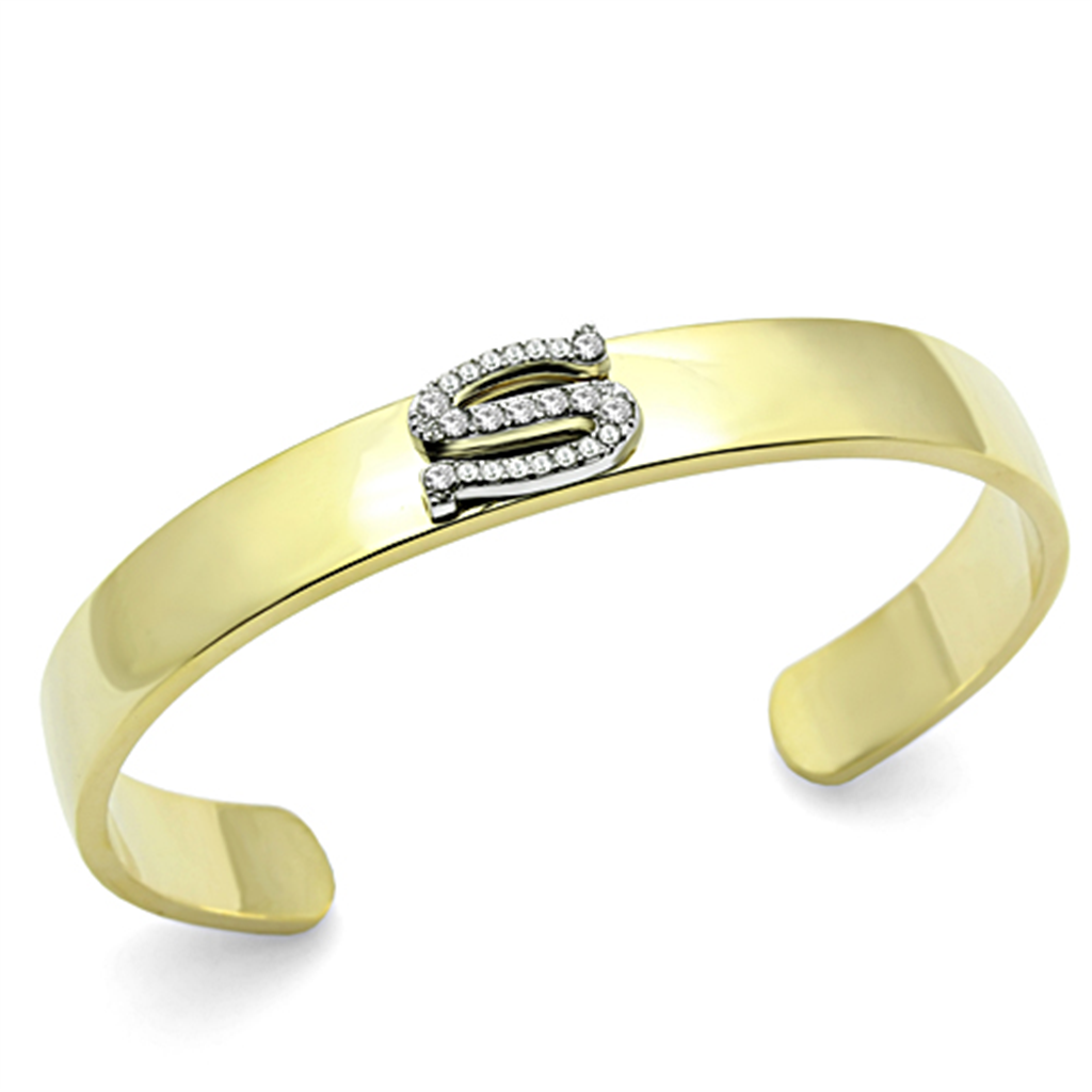 LO2588 - White Metal Bangle Gold+Rhodium Women Top Grade Crystal Clear