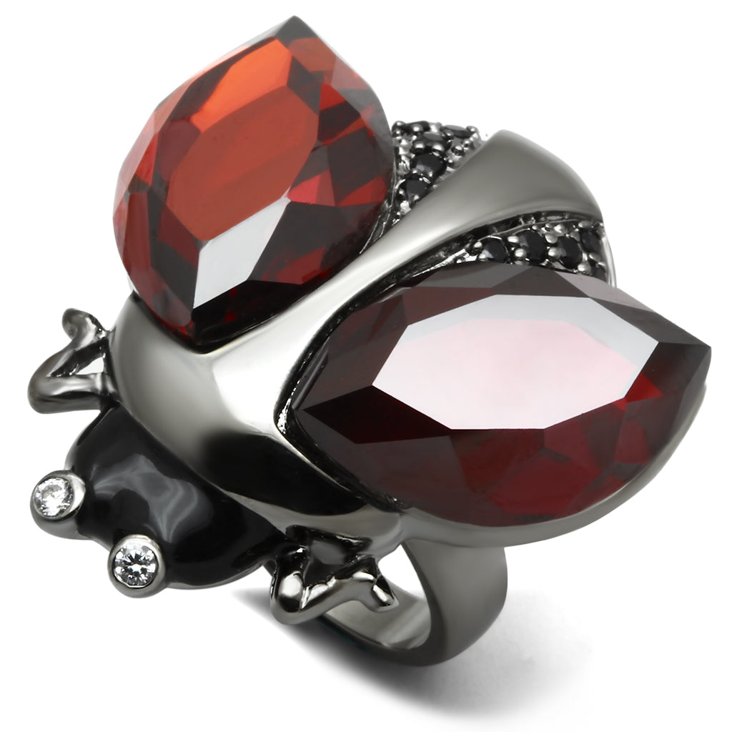 LO2601 - Brass Ring Ruthenium Women AAA Grade CZ Garnet