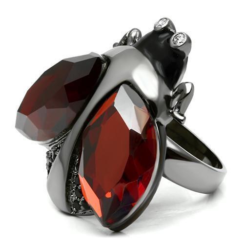 LO2601 - Brass Ring Ruthenium Women AAA Grade CZ Garnet