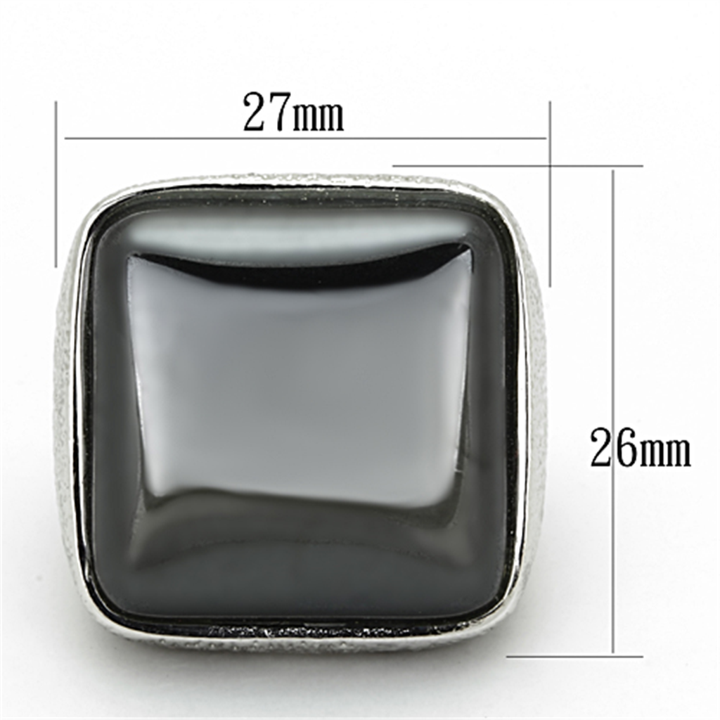 LO3045 - Brass Ring Rhodium Women Semi-Precious Jet
