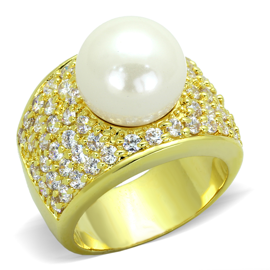 LO3385 - Brass Ring Gold Women Synthetic White