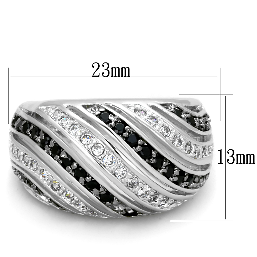 LO3399 - Brass Ring Rhodium + Ruthenium Women AAA Grade CZ Black Diamond