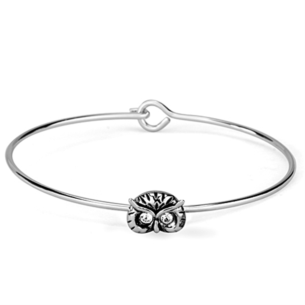 LO3441 - Brass Bangle Rhodium Women Top Grade Crystal Clear