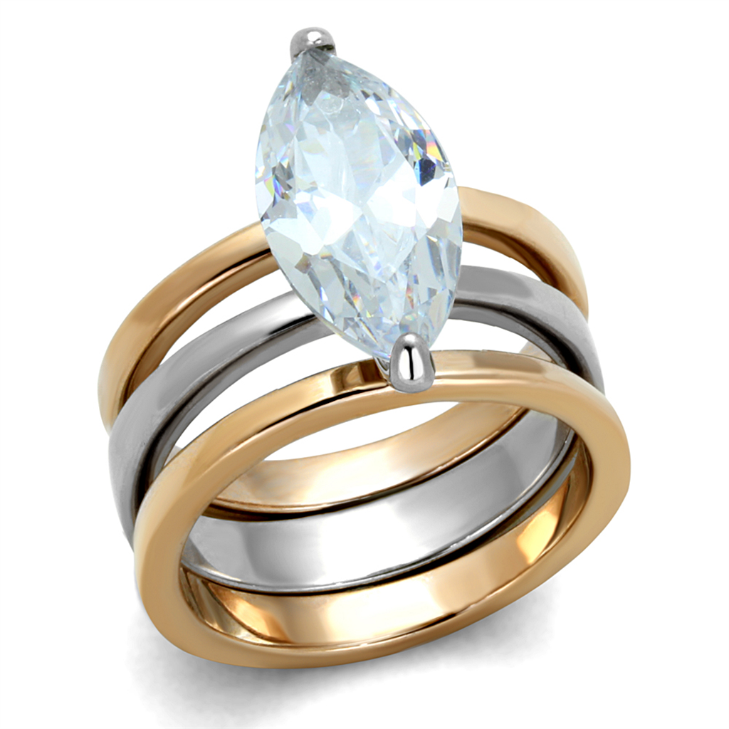 LO3554 - Stainless Steel Ring Two-Tone IP Rose Gold Women AAA Grade CZ Clear