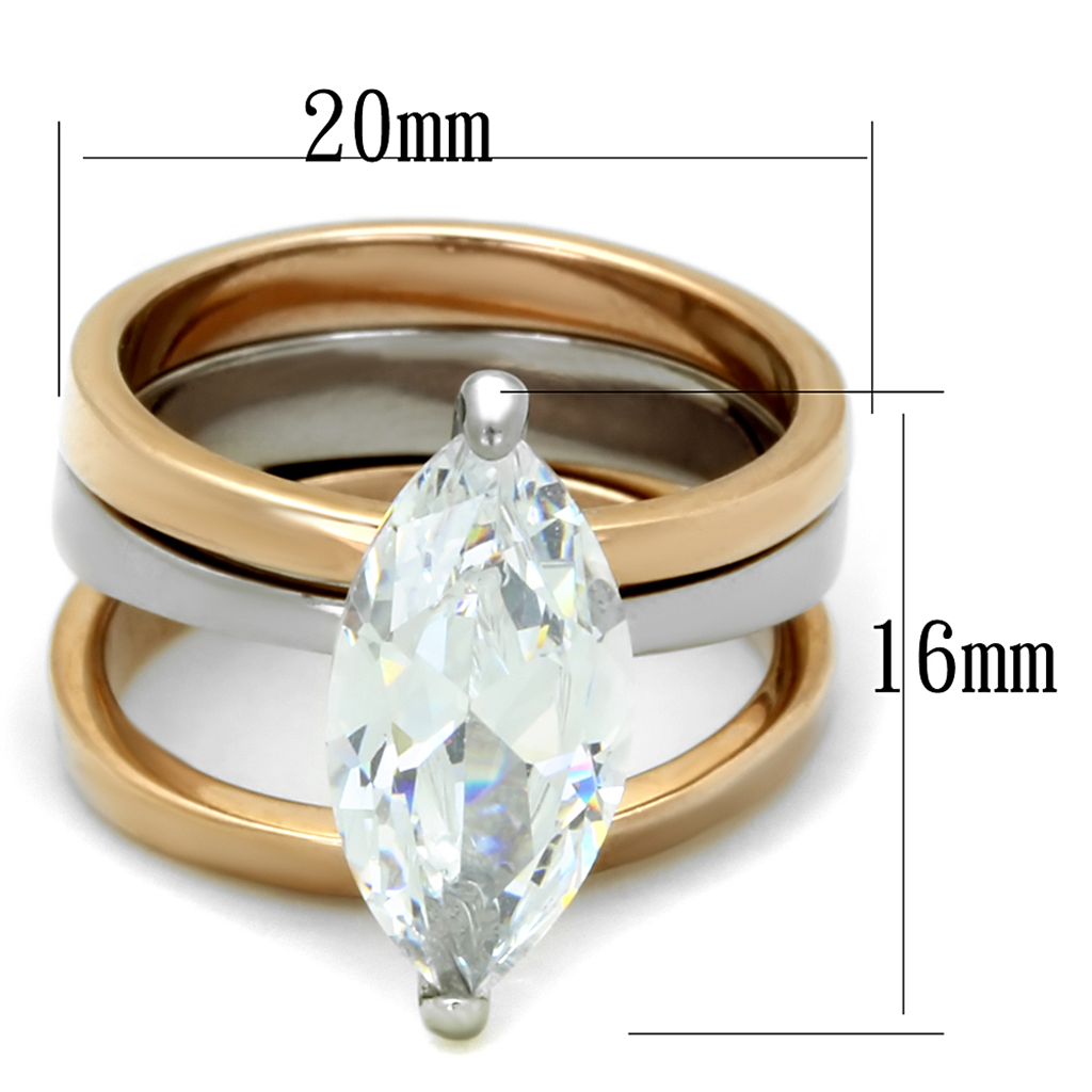 LO3554 - Stainless Steel Ring Two-Tone IP Rose Gold Women AAA Grade CZ Clear
