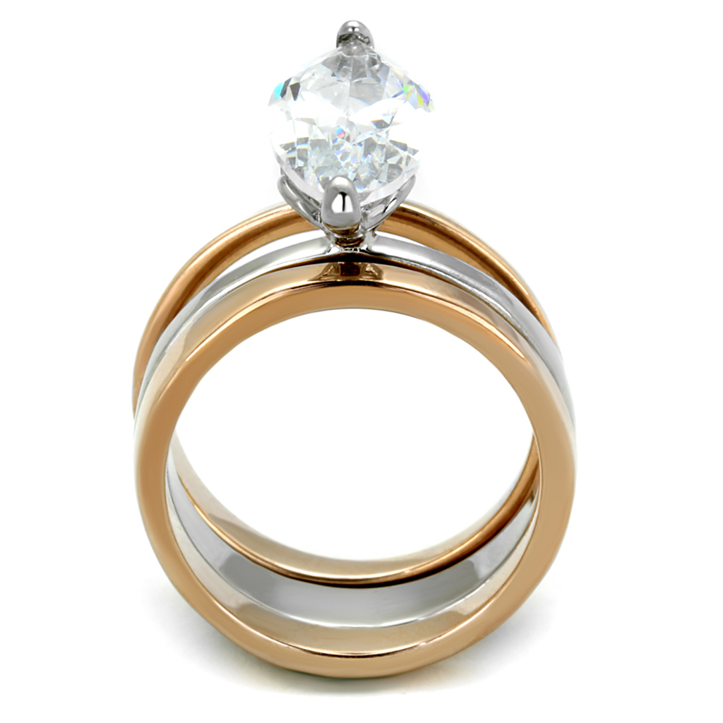 LO3554 - Stainless Steel Ring Two-Tone IP Rose Gold Women AAA Grade CZ Clear