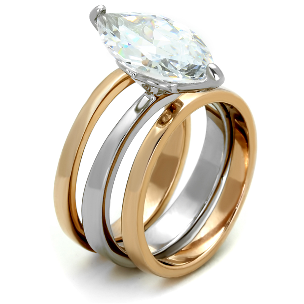 LO3554 - Stainless Steel Ring Two-Tone IP Rose Gold Women AAA Grade CZ Clear
