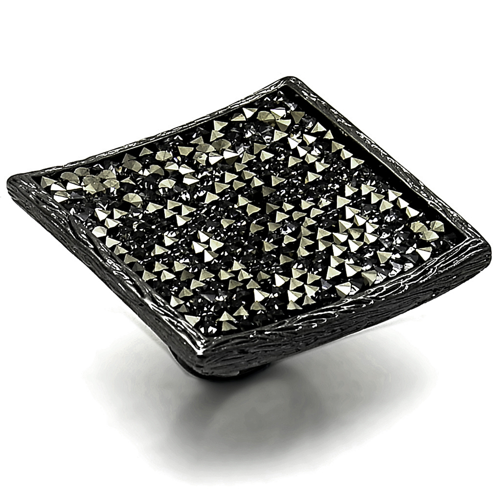 LO3589 - Brass Ring TIN Cobalt Black Women Top Grade Crystal Light Gray