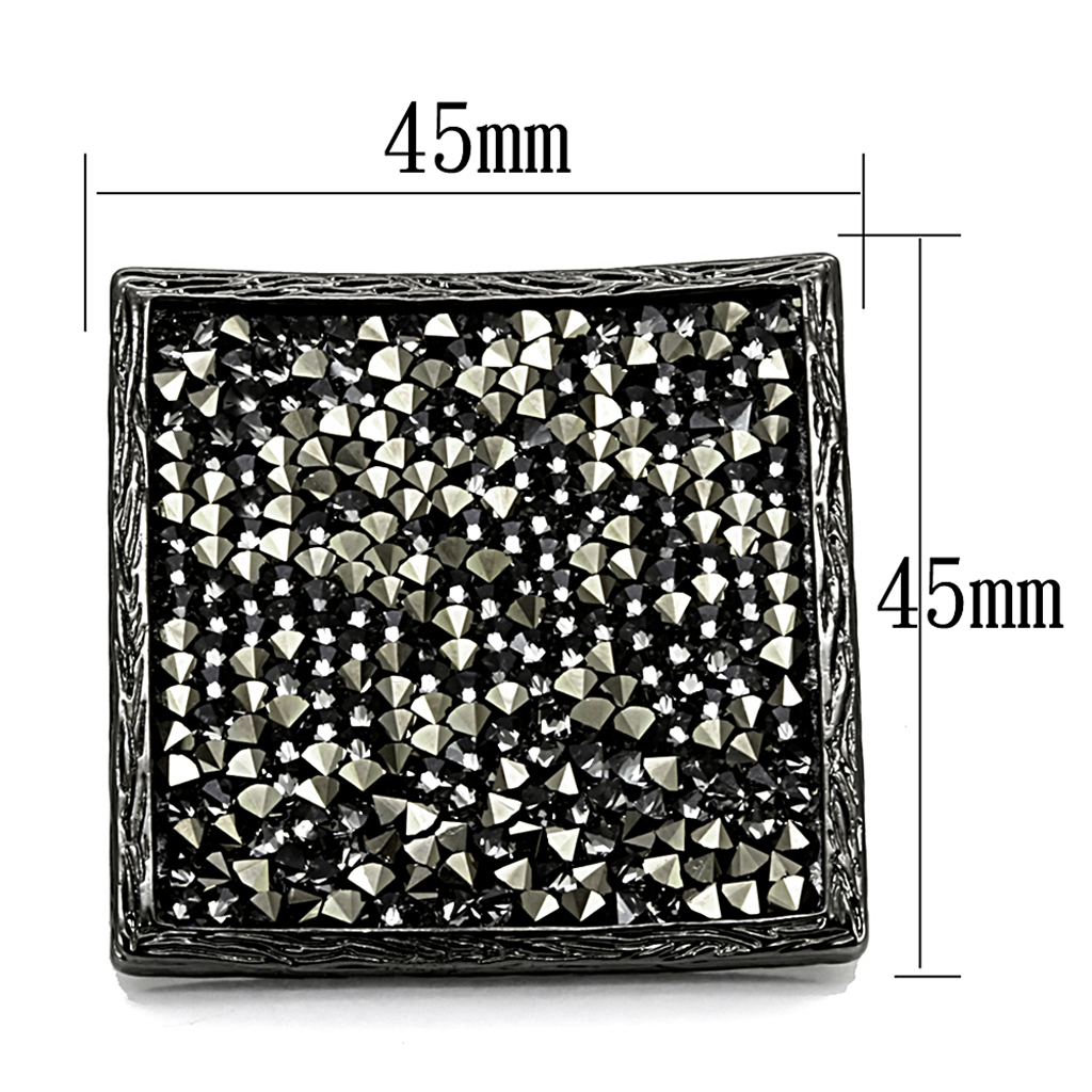 LO3589 - Brass Ring TIN Cobalt Black Women Top Grade Crystal Light Gray