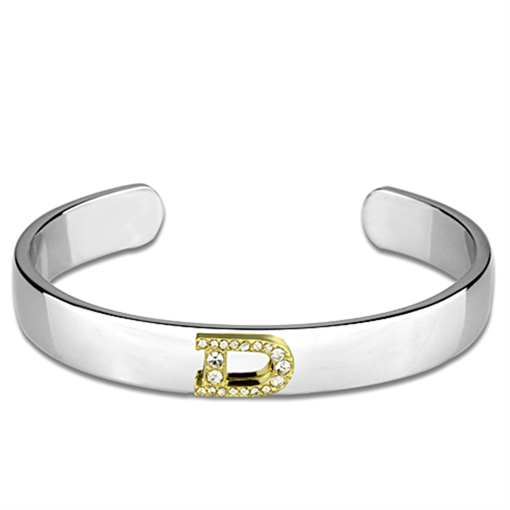 LO3614 - White Metal Bangle Reverse Two-Tone Women Top Grade Crystal Clear