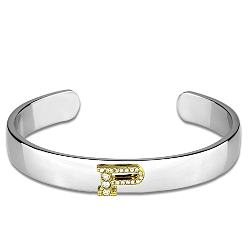 LO3626 - White Metal Bangle Reverse Two-Tone Women Top Grade Crystal Clear