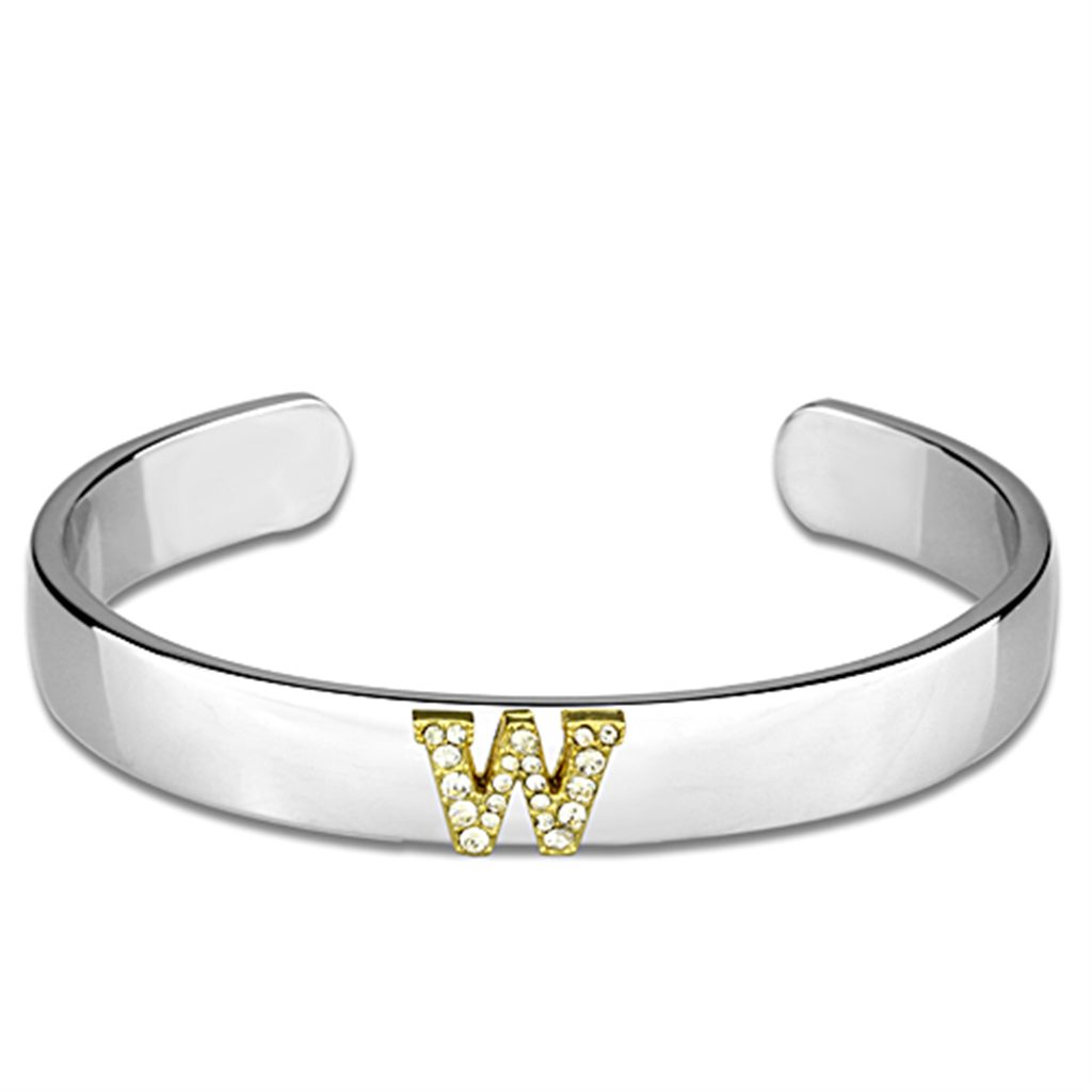 LO3633 - White Metal Bangle Reverse Two-Tone Women Top Grade Crystal Clear