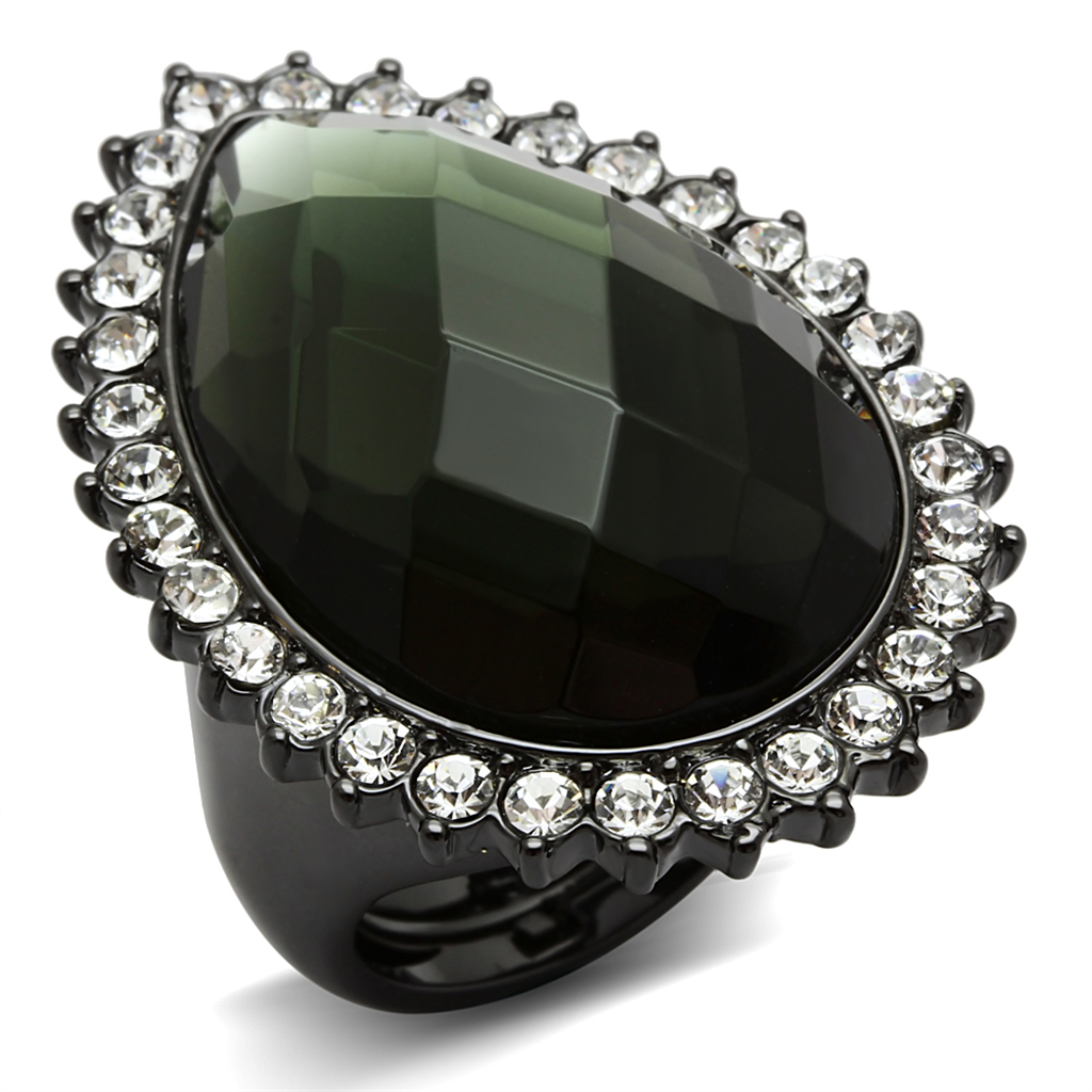 LO3688 - Brass Ring Ruthenium Women Synthetic Black Diamond