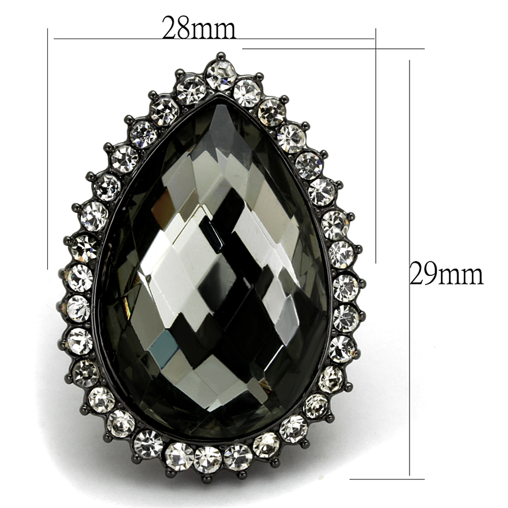 LO3688 - Brass Ring Ruthenium Women Synthetic Black Diamond