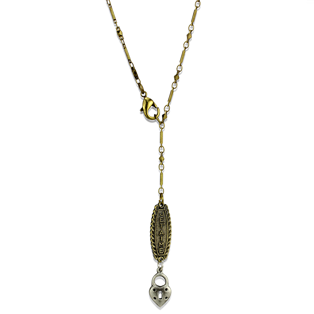 LO3823 - White Metal Chain Pendant Gold+Antique Silver Women No Stone No Stone