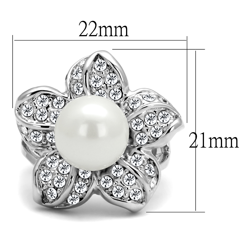 LO4088 - Brass Ring Rhodium Women Synthetic White