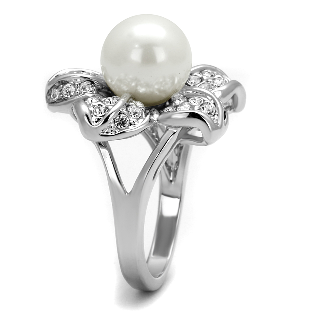 LO4088 - Brass Ring Rhodium Women Synthetic White
