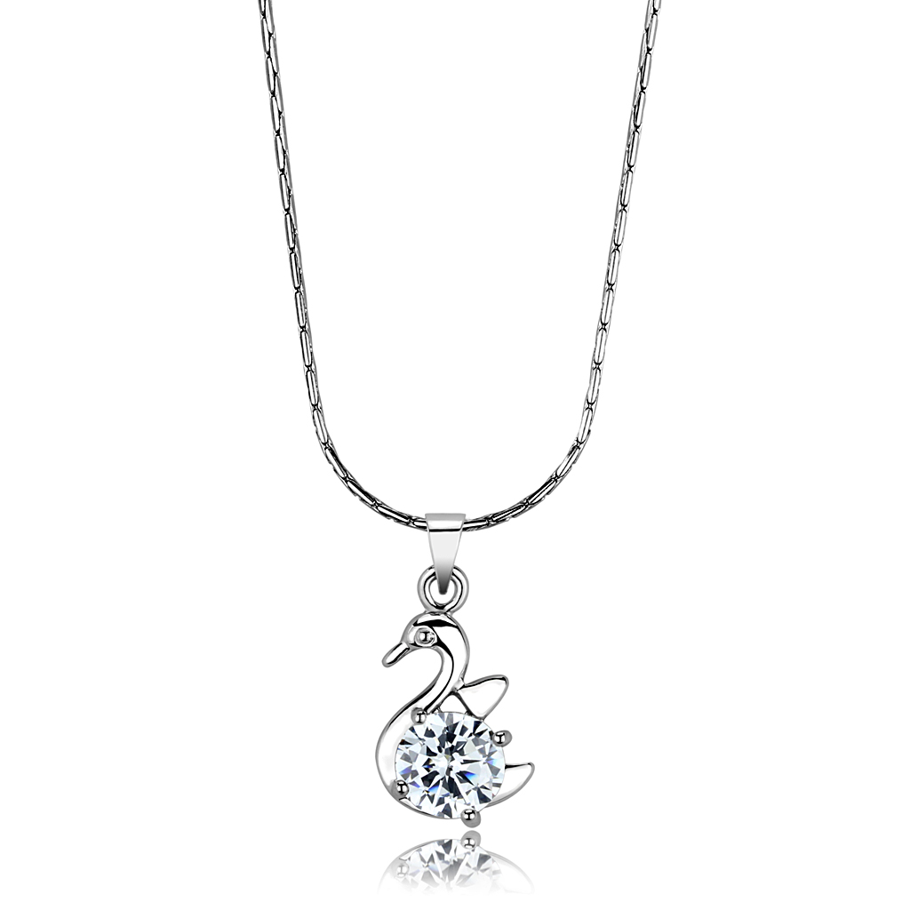 LO4149 - Brass Chain Pendant Rhodium Women AAA Grade CZ Clear
