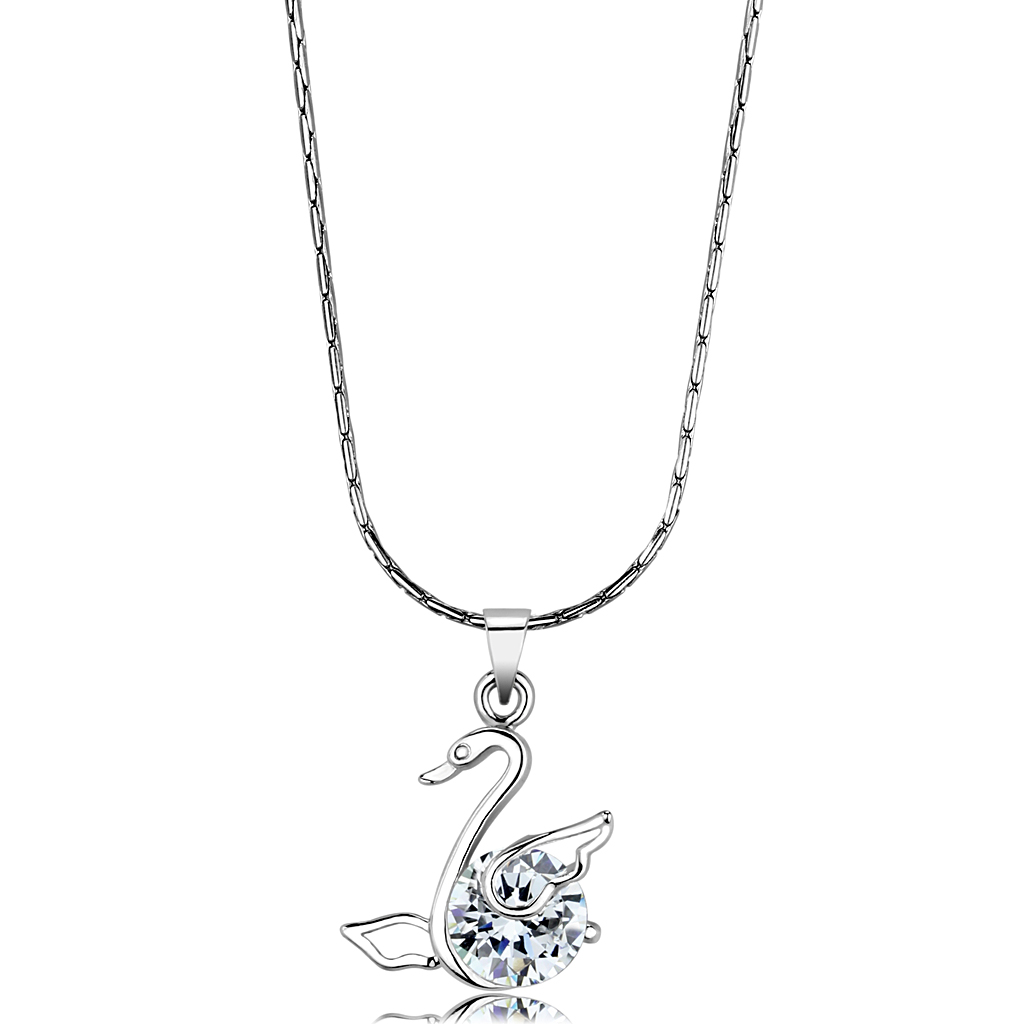 LO4155 - Brass Chain Pendant Rhodium Women AAA Grade CZ Clear