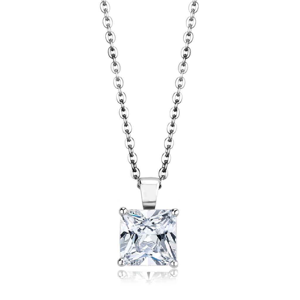 LO4173 - Brass Chain Pendant Rhodium Women AAA Grade CZ Clear