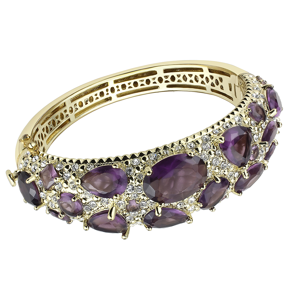 LO4281 - Brass Bangle Gold Women Synthetic Amethyst