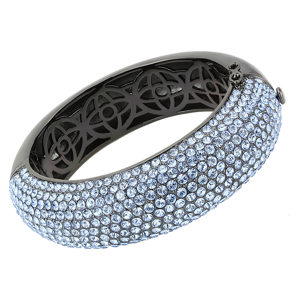 LO4307 - Brass Bangle TIN Cobalt Black Women Top Grade Crystal Aquamarine
