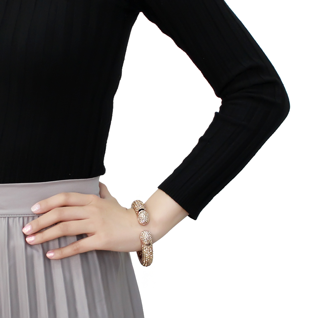 LO4313 - Brass Bangle Flash Rose Gold Women Top Grade Crystal Smoked Quartz
