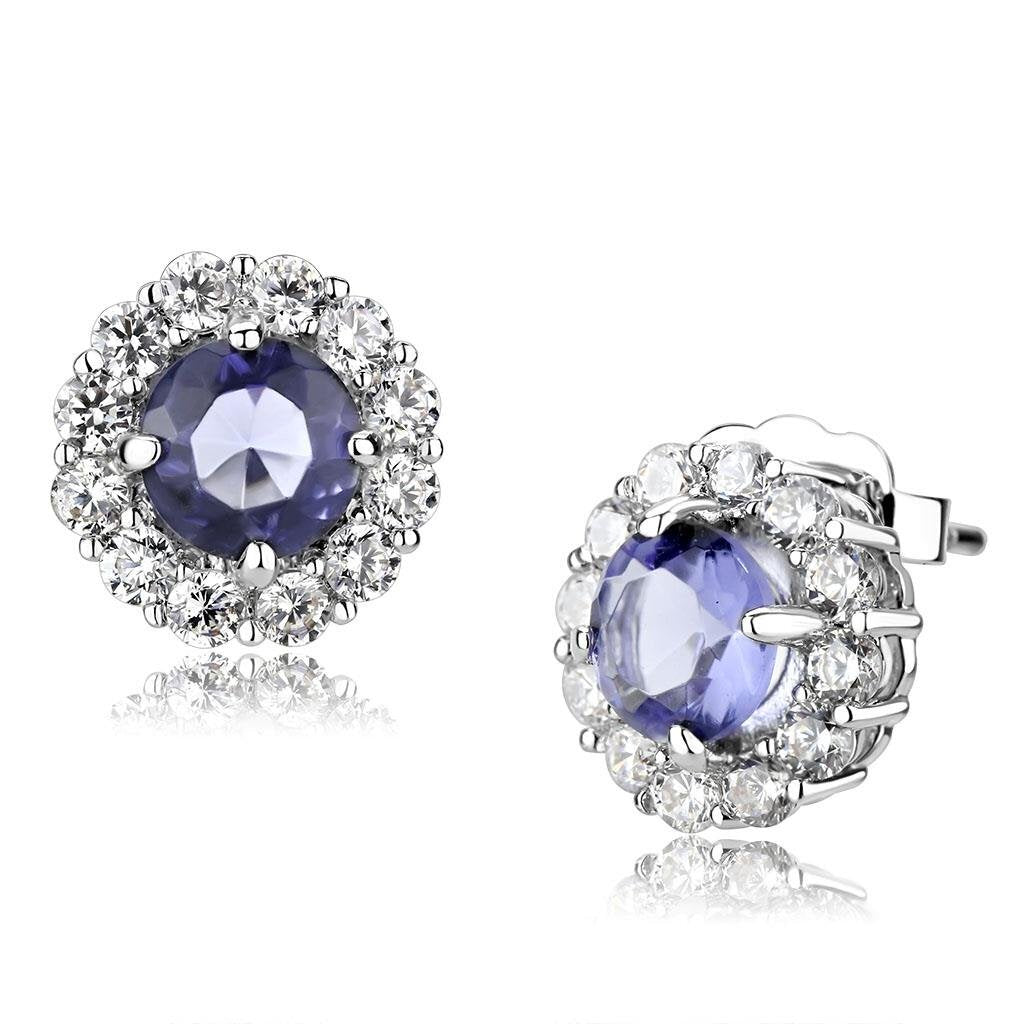 LO4674 - Brass Earrings Rhodium Women Synthetic Tanzanite