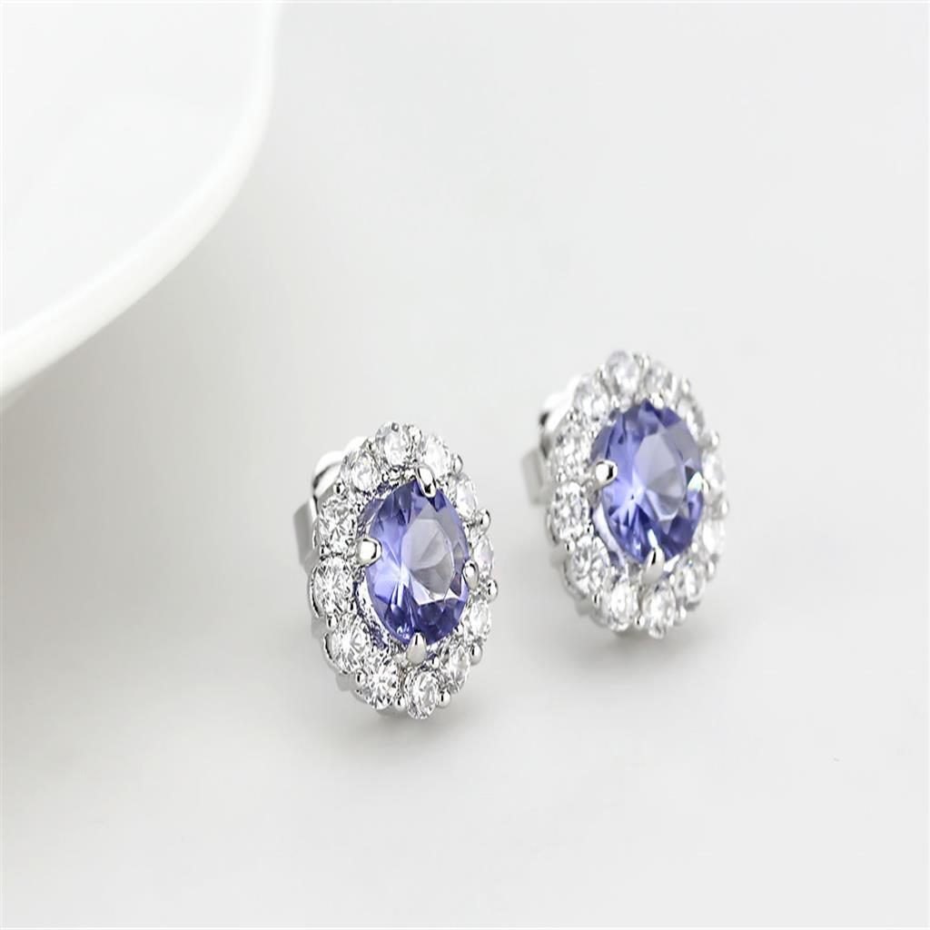 LO4674 - Brass Earrings Rhodium Women Synthetic Tanzanite