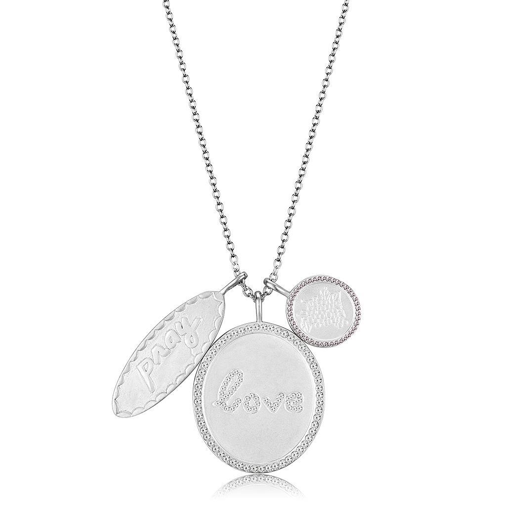 LO4693 - Brass Necklace Rhodium+Brushed Women Top Grade Crystal Light Amethyst