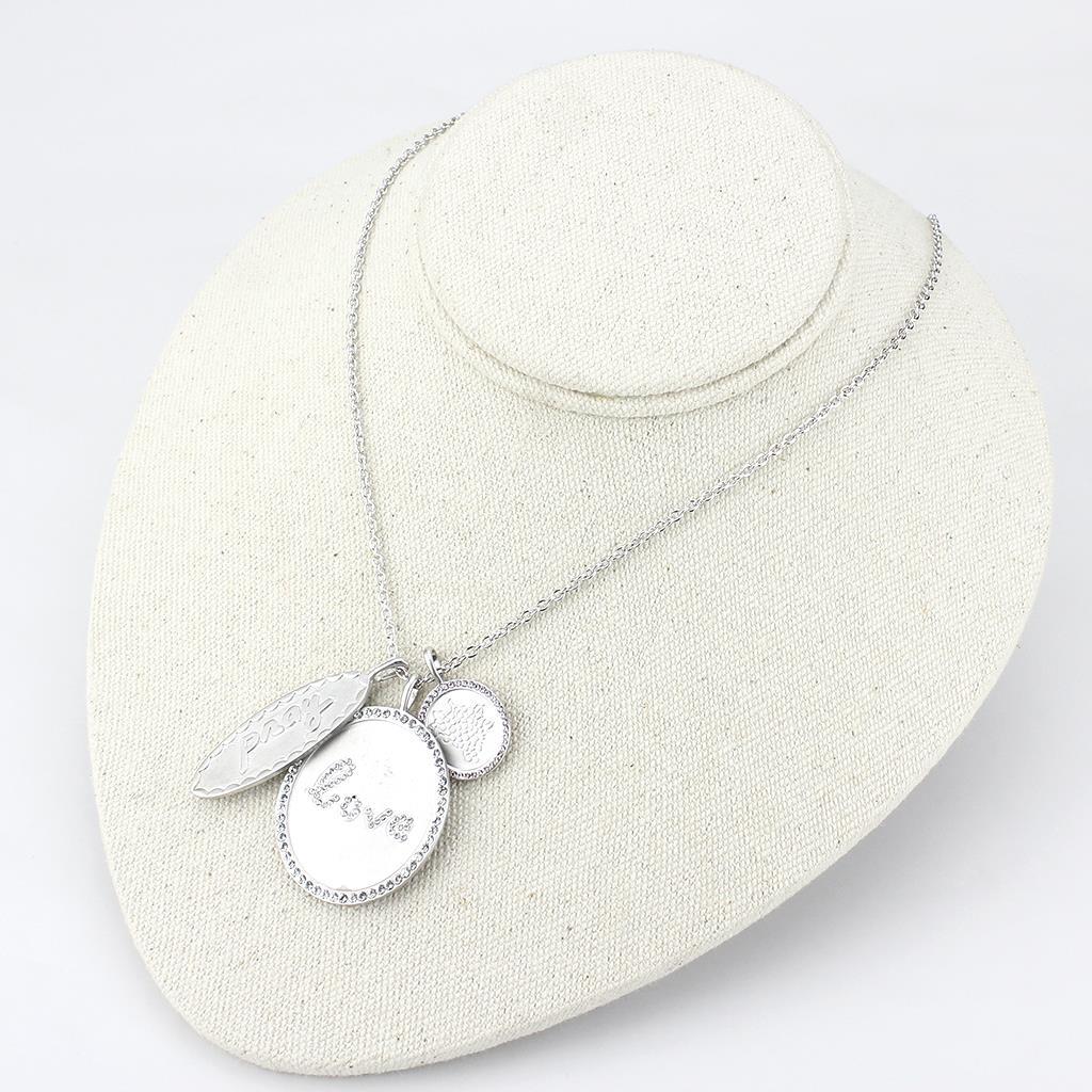 LO4693 - Brass Necklace Rhodium+Brushed Women Top Grade Crystal Light Amethyst