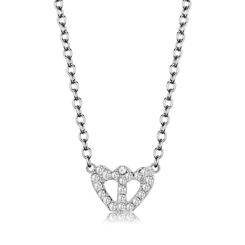 LO4694 - Brass Necklace Rhodium Women Top Grade Crystal Clear