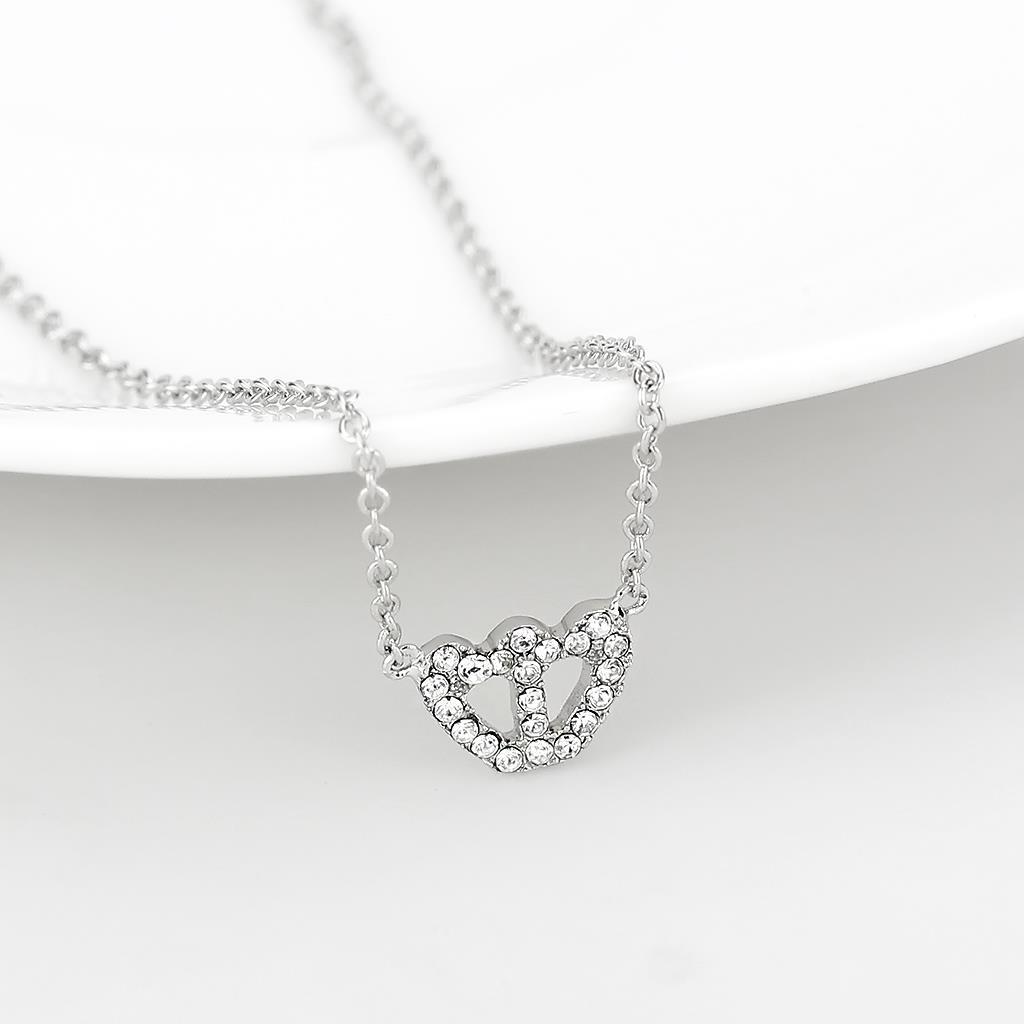 LO4694 - Brass Necklace Rhodium Women Top Grade Crystal Clear