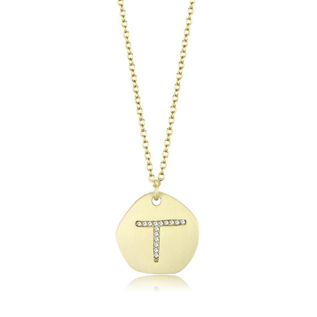 LO4698 - Brass Chain Pendant Gold & Brush Women Top Grade Crystal Clear