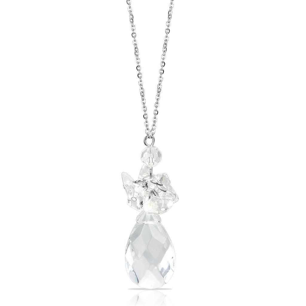 LO4711 - Brass Chain Pendant Rhodium Women AAA Grade CZ Clear
