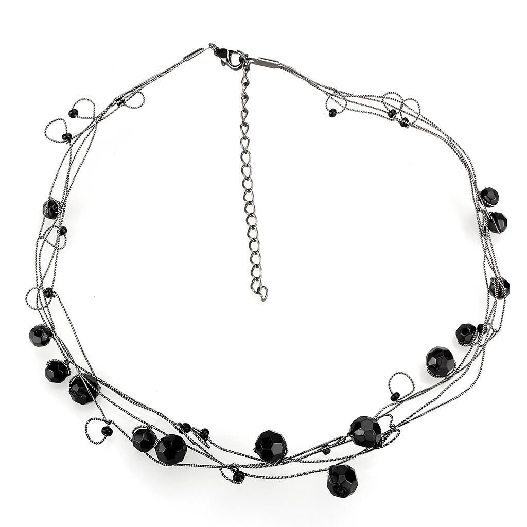 LO4714 - White Metal Necklace Ruthenium Women Synthetic Jet