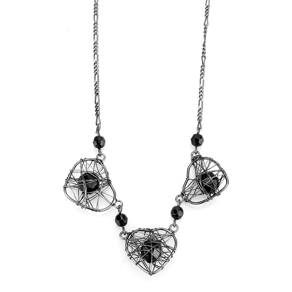LO4728 - White Metal Necklace Ruthenium Women Synthetic Jet