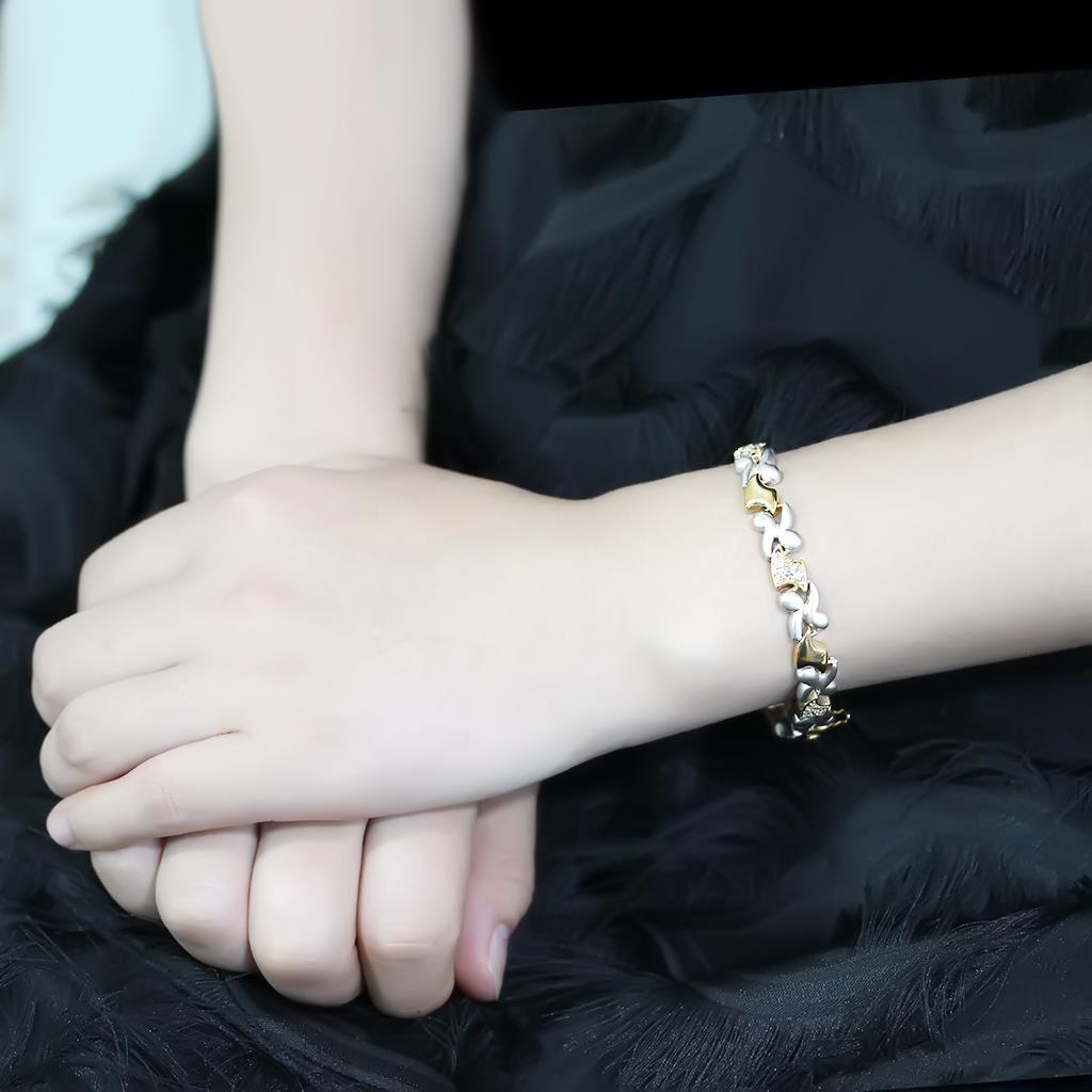 LO4736 - Brass Bracelet Gold+Rhodium Women AAA Grade CZ Clear