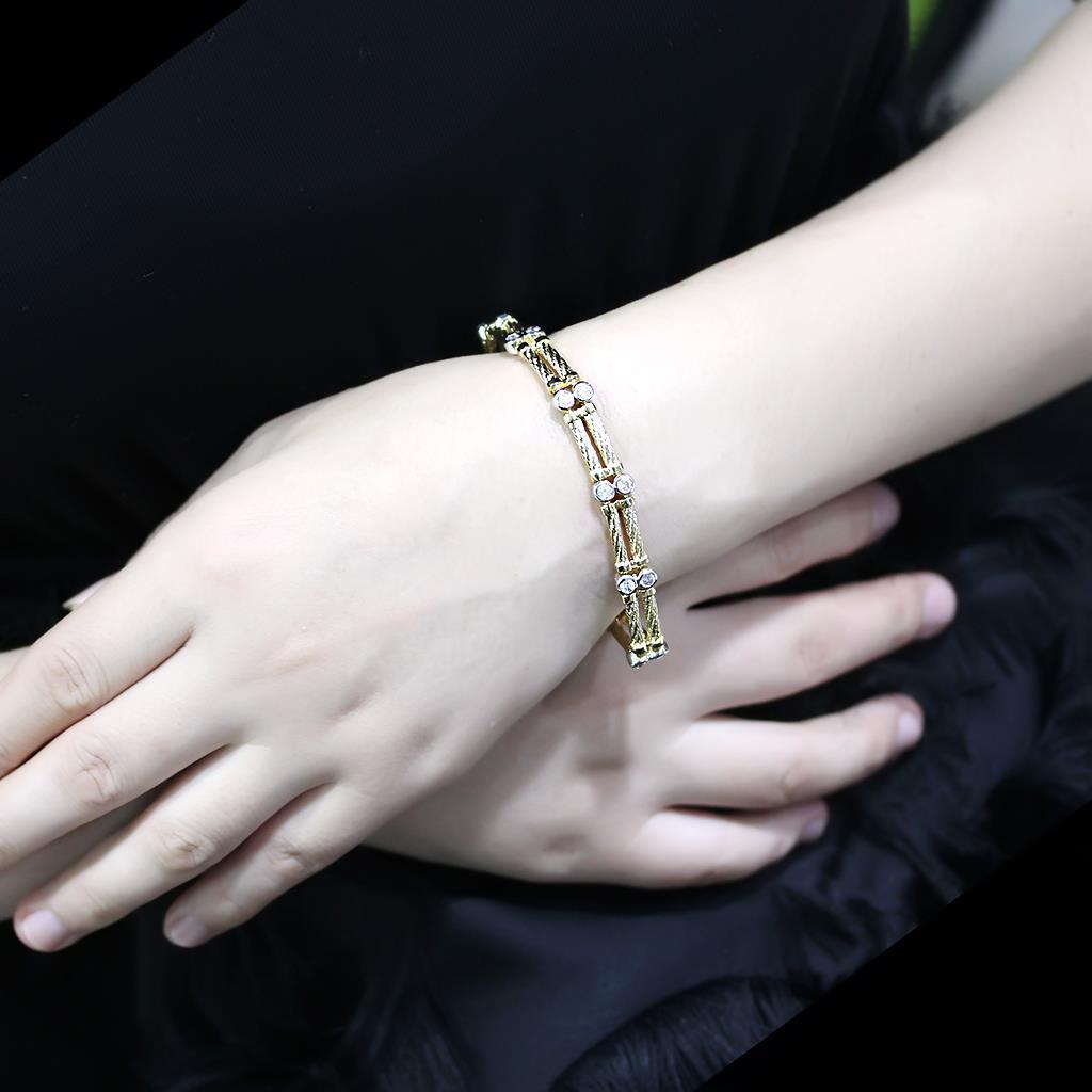 LO4737 - Brass Bracelet Gold+Rhodium Women AAA Grade CZ Clear