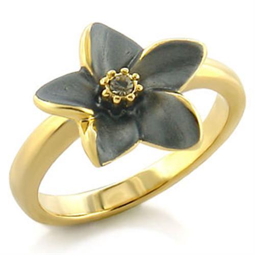 LO520 - White Metal Ring Gold Women Top Grade Crystal Black Diamond