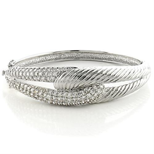 LO614 - Brass Bangle Rhodium Women AAA Grade CZ Clear