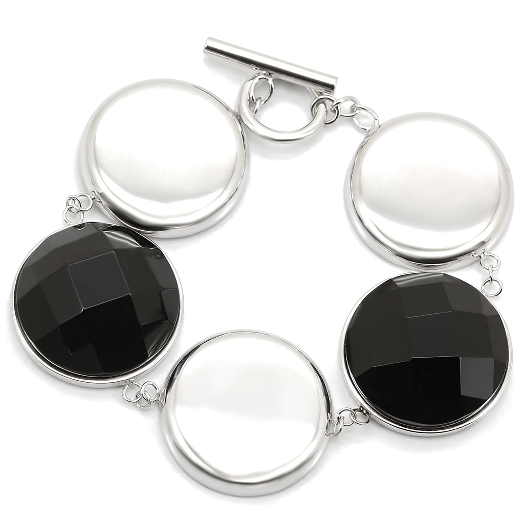 LOS333 - 925 Sterling Silver Bracelet Rhodium Women Semi-Precious Jet