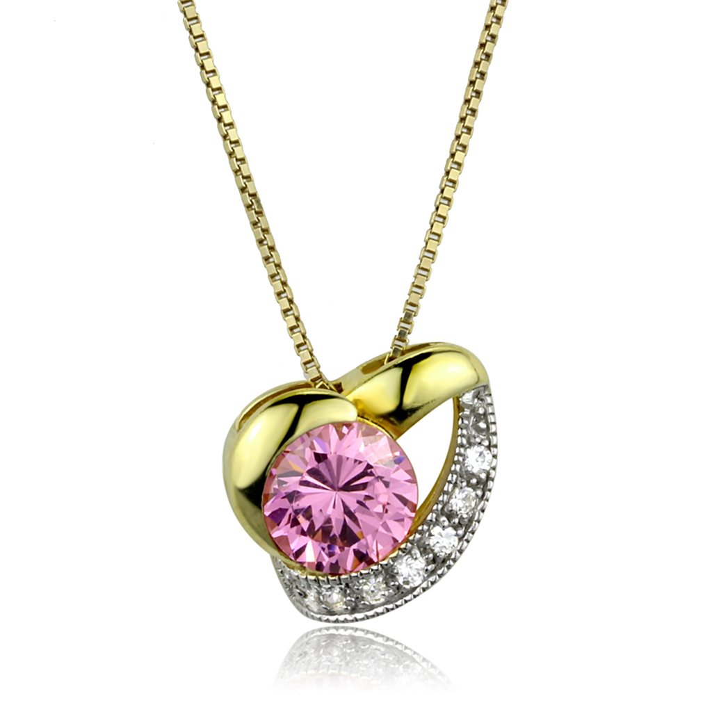 LOS868 - 925 Sterling Silver Necklace Gold+Rhodium Women AAA Grade CZ Rose