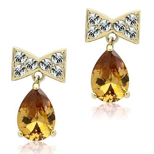 TK1487 - Stainless Steel Earrings IP Gold(Ion Plating) Women AAA Grade CZ Champagne
