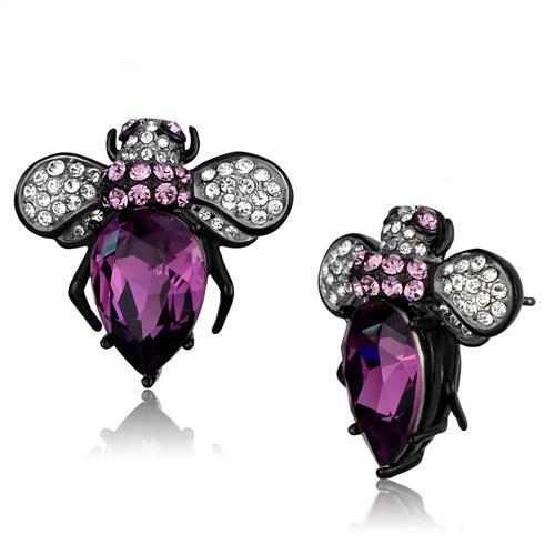 TK2385 - Stainless Steel Earrings Two-Tone IP Black (Ion Plating) Women Top Grade Crystal Amethyst