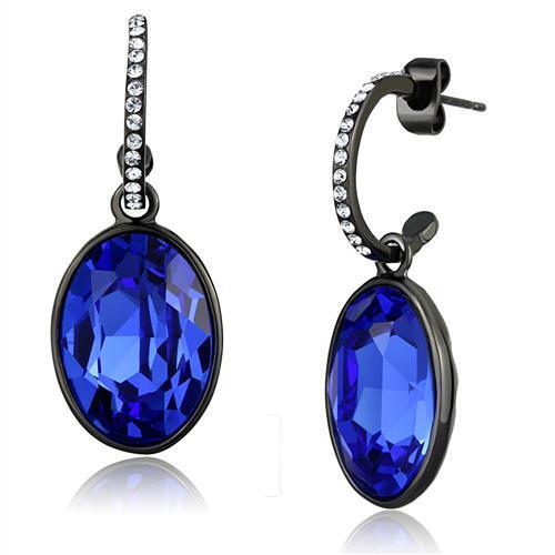TK2538 - Stainless Steel Earrings IP Black(Ion Plating) Women Top Grade Crystal Sapphire