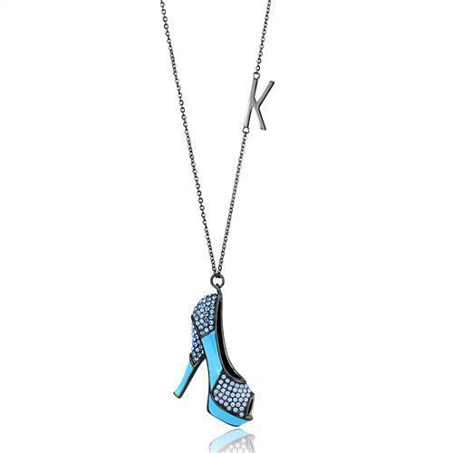 TK2704 - Stainless Steel Chain Pendant IP Light Black (IP Gun) Women Top Grade Crystal Aquamarine