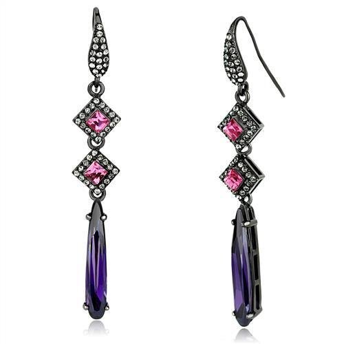 TK2712 - Stainless Steel Earrings IP Light Black (IP Gun) Women AAA Grade CZ Amethyst