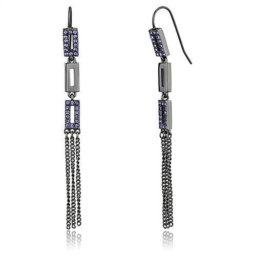 TK2722 - Stainless Steel Earrings IP Light Black (IP Gun) Women Top Grade Crystal Tanzanite