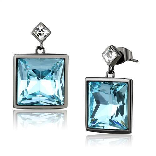 TK2788 - Stainless Steel Earrings IP Light Black (IP Gun) Women Top Grade Crystal Sea Blue